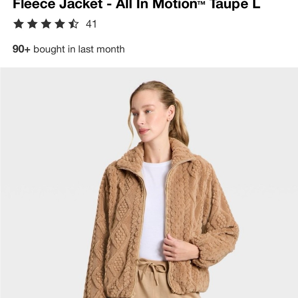 All In Motion Women's Cable Knit Texture High Pile Fleece Jacket - Taupe - Large
